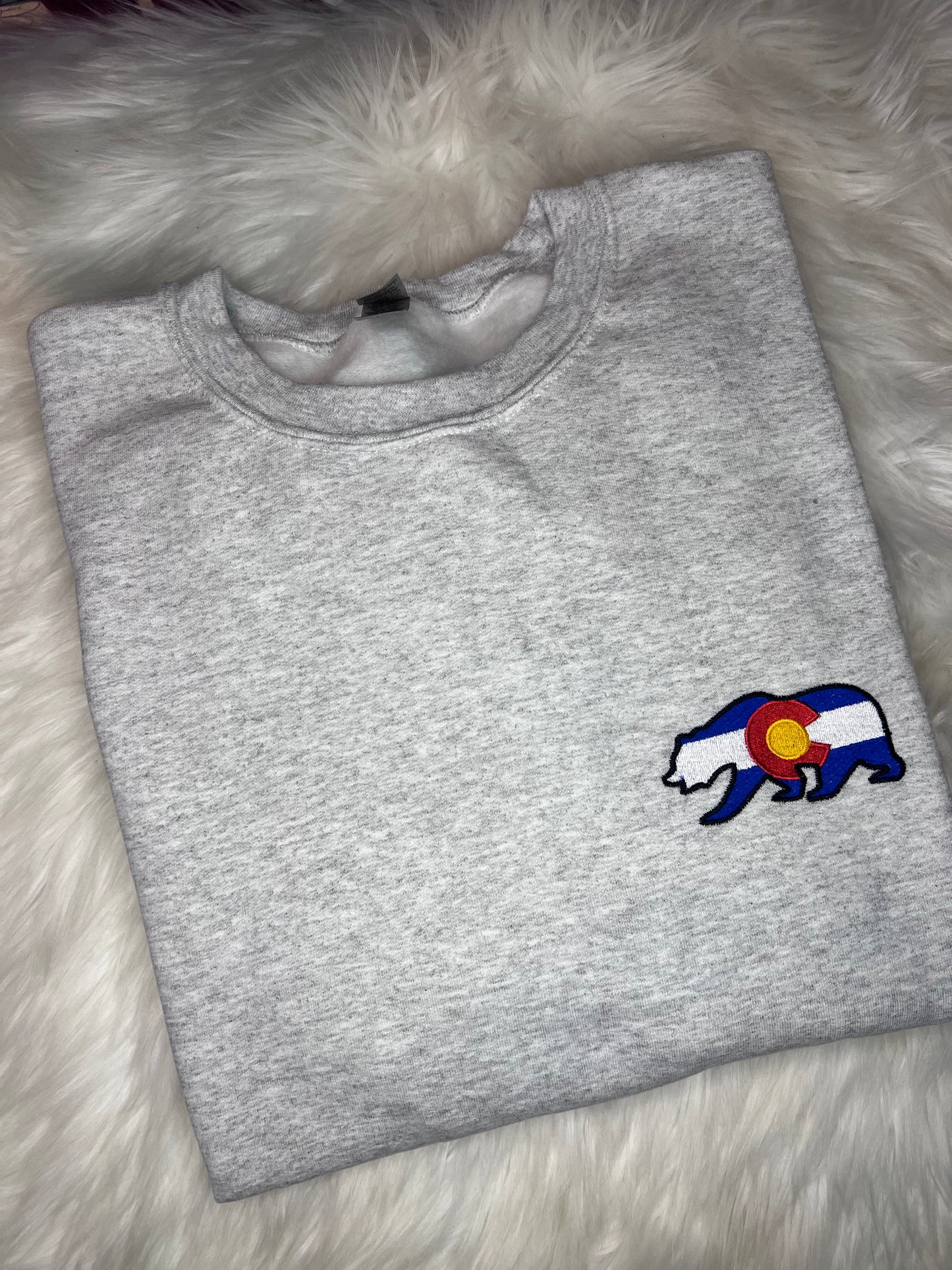 Colorado State Flag Embroidered Bear Crewneck