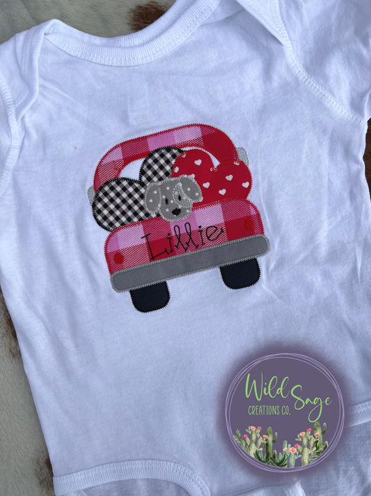 Valentine's Day Truck Pup Embroidery