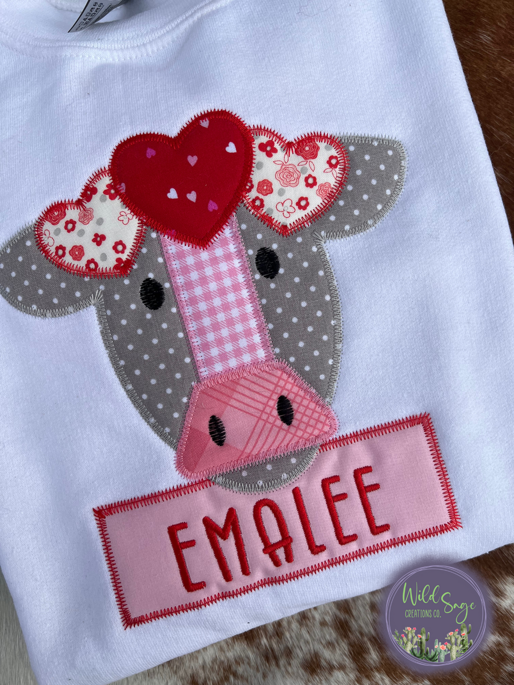 Valentine's Day Cow with Hearts Embroidery
