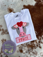 Valentine's Day Cow with Hearts Embroidery