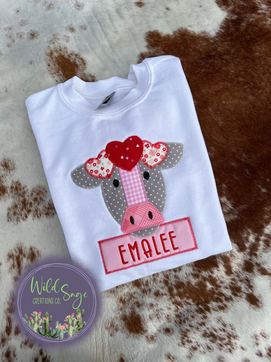 Valentine's Day Cow with Hearts Embroidery