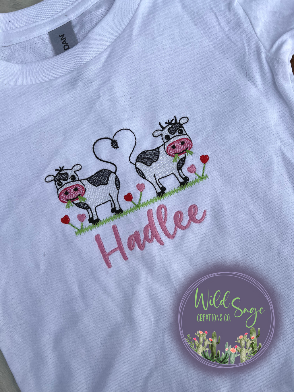 Valentine's Day Cow Tail Hearts Embroidery