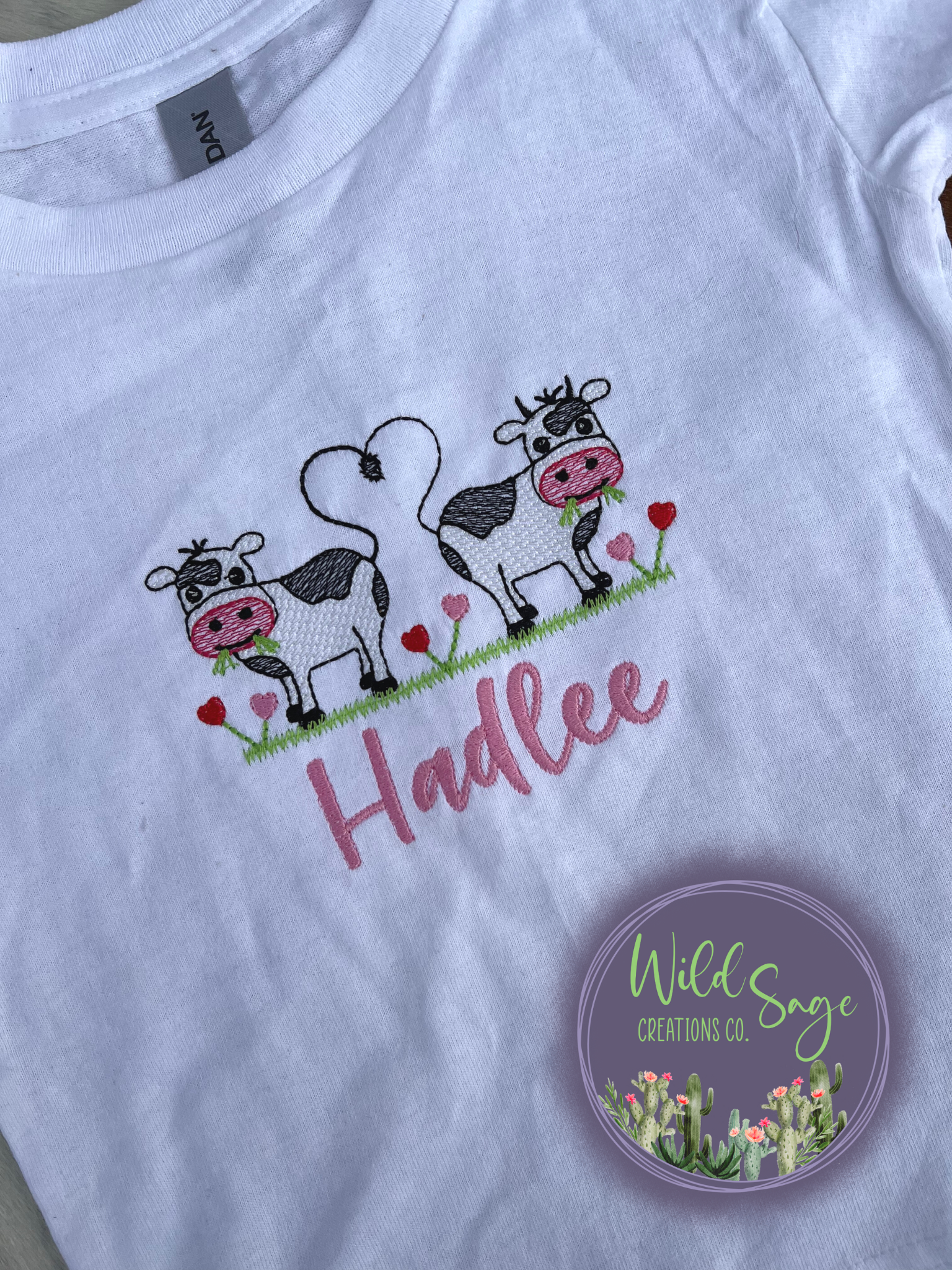 Valentine's Day Cow Tail Hearts Embroidery